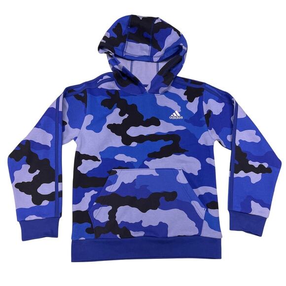 Adidas Boy's Long Sleeve France Camo Printed Pullover Hoodie Blue Size Medium M - Picture 1 of 7